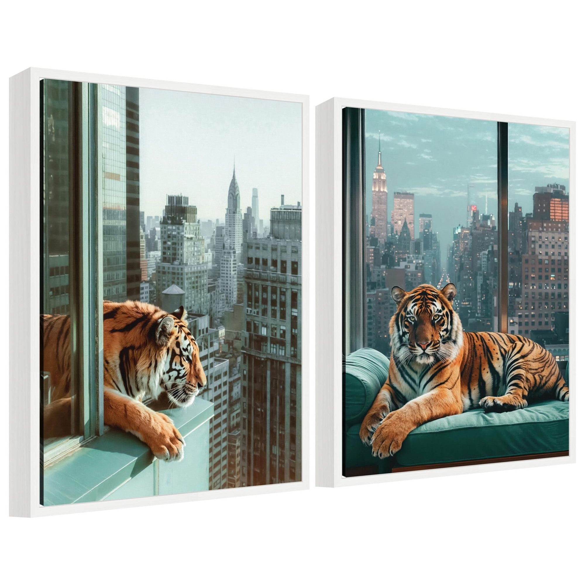 Sylvie Urban Tigers in New York Framed Canvas Art Set by Michael Schauer
