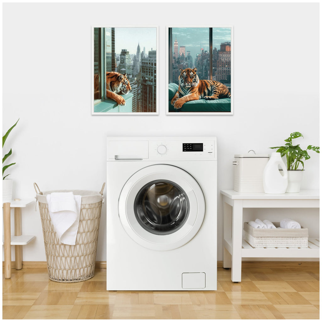 Sylvie Urban Tigers in New York Framed Canvas Art Set by Michael Schauer