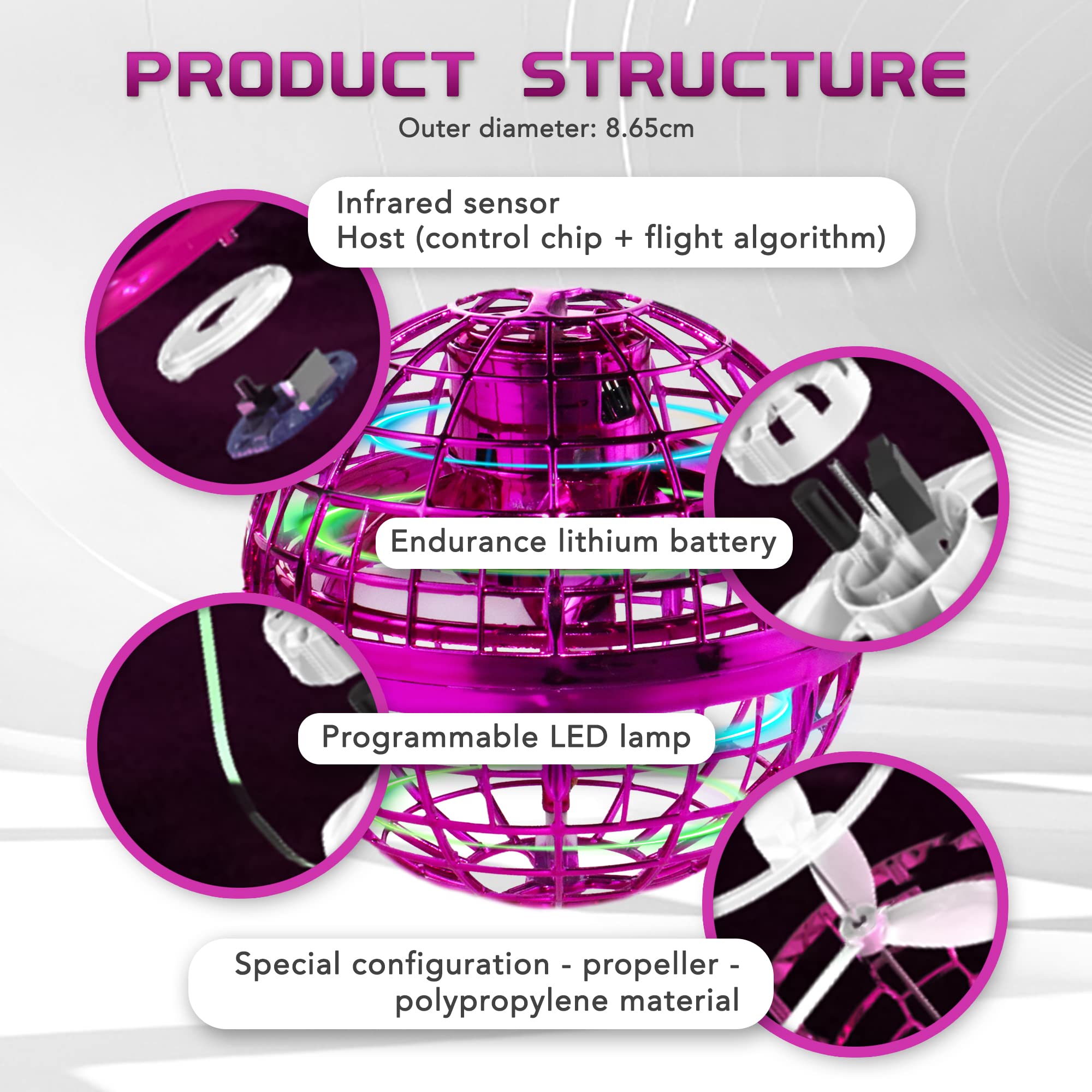 Boomerang Spinner, 360° Rotating LED Flying Ball (Purple)