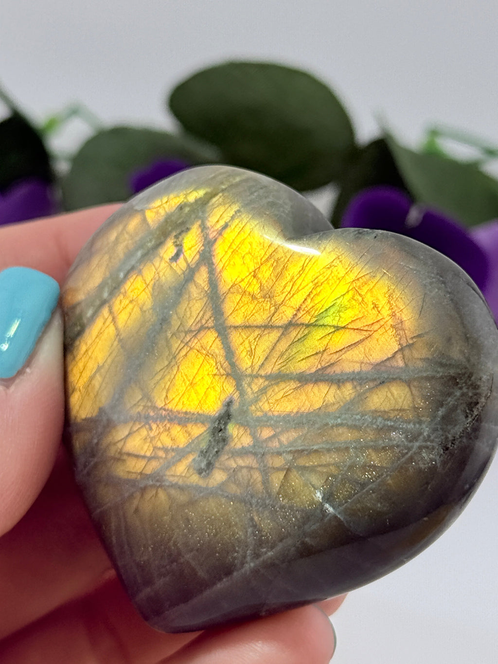RARE Madagascar Sunset Pink Fire Labradorite Crystal Heart Stone - HIGH FLASH - NEW