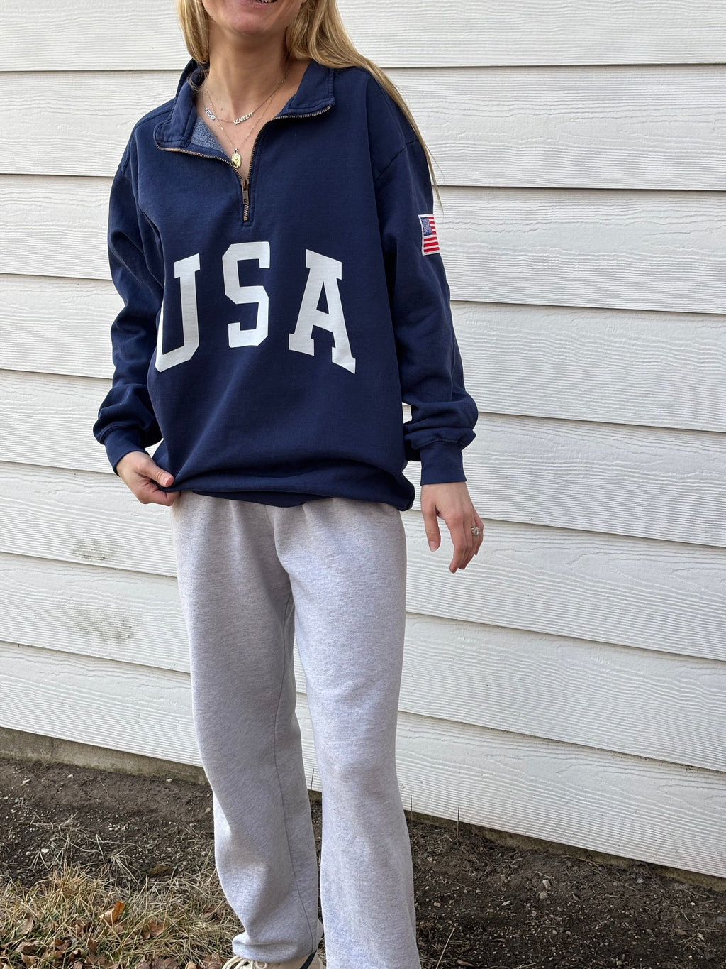 Retro USA Navy 1/4 Zip