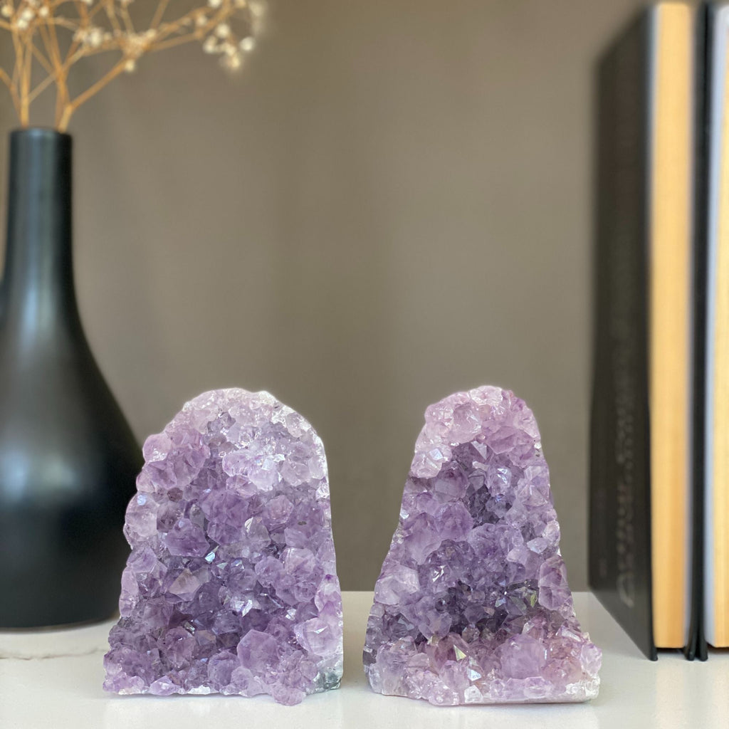 Lovely Amethyst Set with Agate bands at edges, perfect gift for crystal collectors