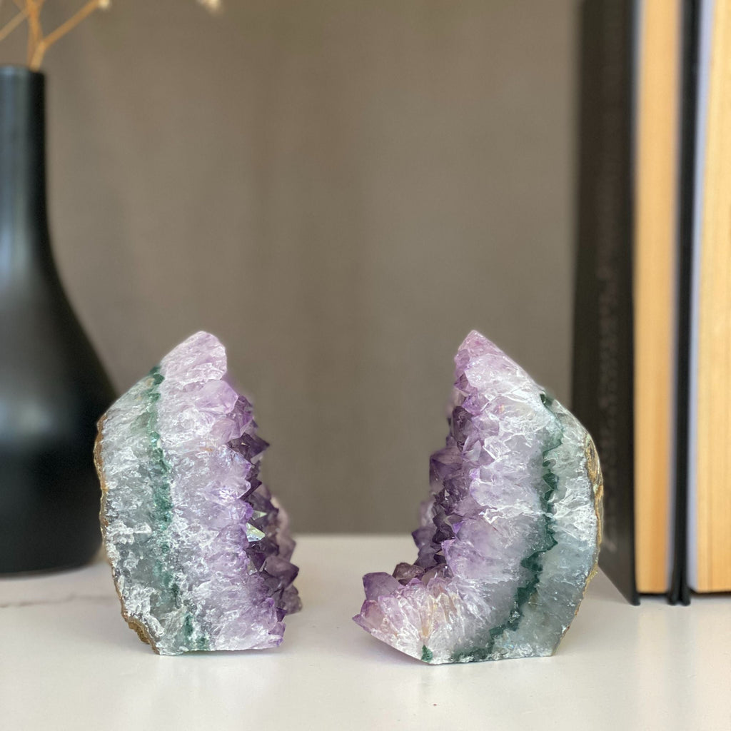 Lovely Amethyst Set with Agate bands at edges, perfect gift for crystal collectors