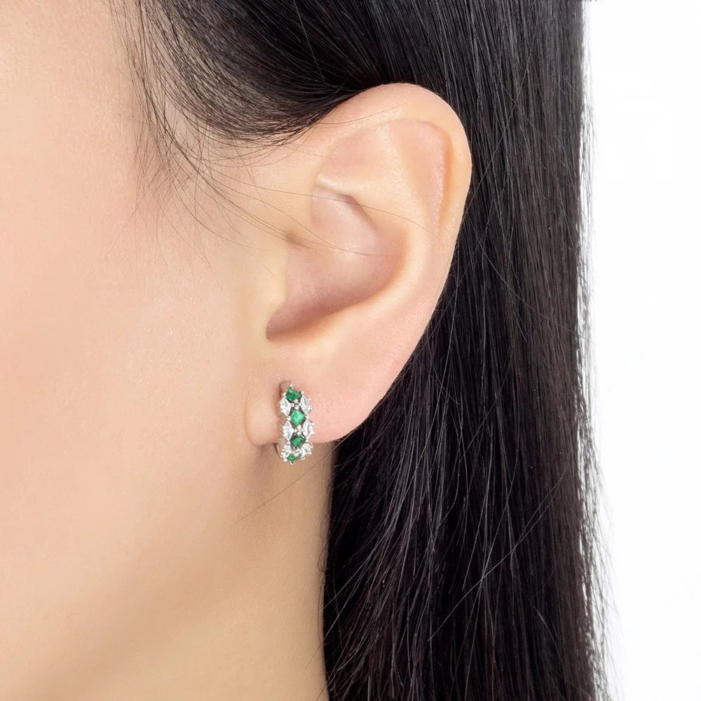 925 Sterling Silver Green Zircon Stud Earrings | Elegant Wedding and Party Jewelry Gift for Women