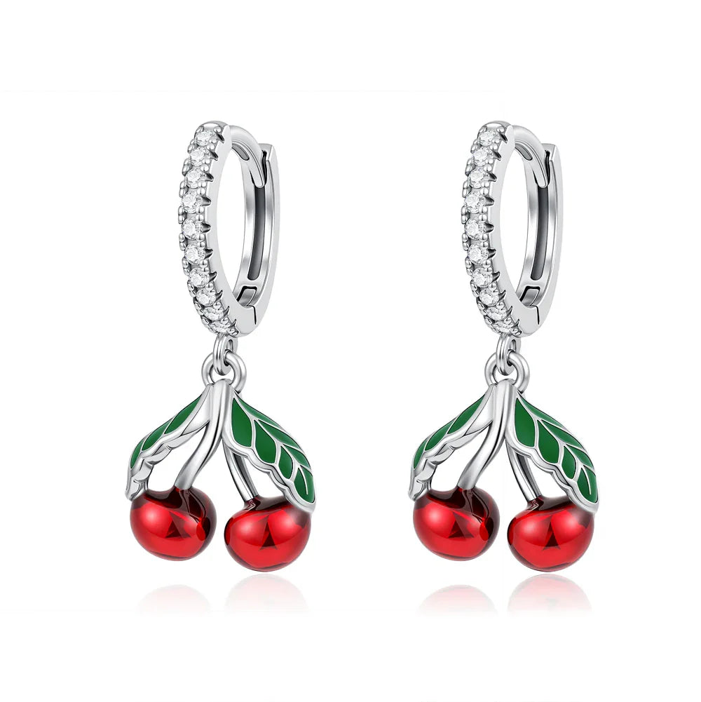925 Sterling Silver Elephant Cherry Earrings | Sparkling Stud Earrings for Women