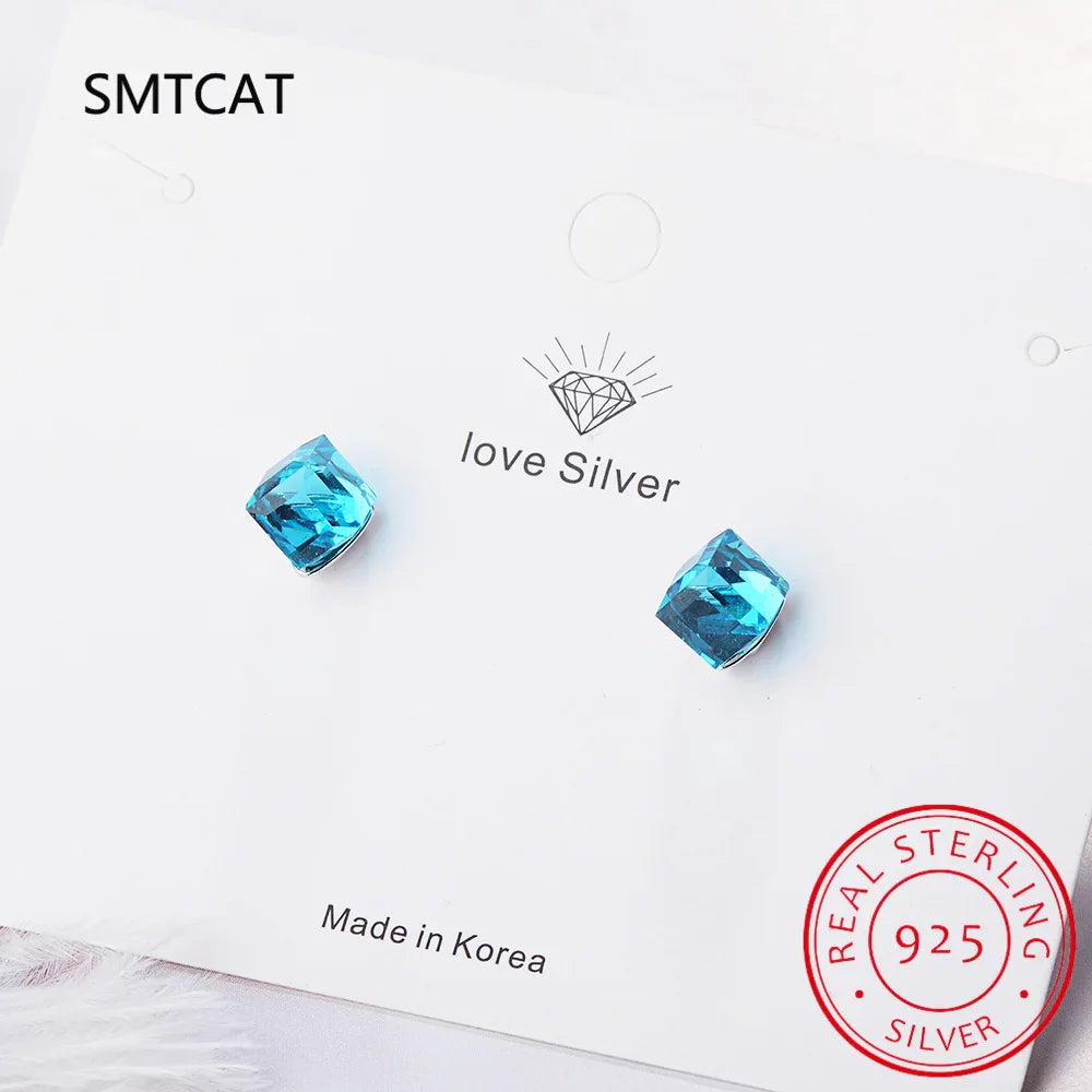 1.2ct Natural Sky Blue Topaz Stud Earrings | 925 Sterling Silver Geometric Jewelry