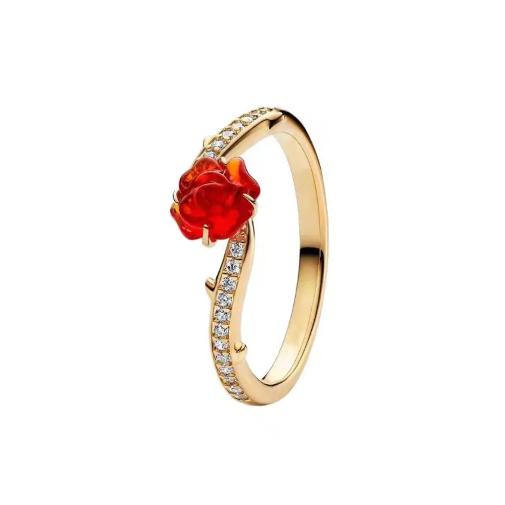 Sterling Silver Zircon Ring Set | Butterfly Snowflake Rose Design