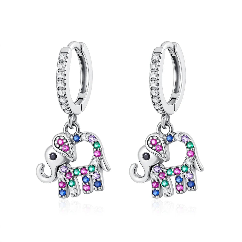 925 Sterling Silver Elephant Cherry Earrings | Sparkling Stud Earrings for Women
