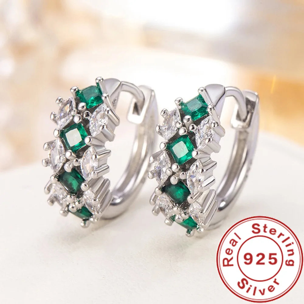 925 Sterling Silver Green Zircon Stud Earrings | Elegant Wedding and Party Jewelry Gift for Women