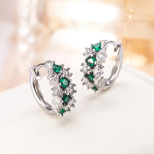 925 Sterling Silver Green Zircon Stud Earrings | Elegant Wedding and Party Jewelry Gift for Women