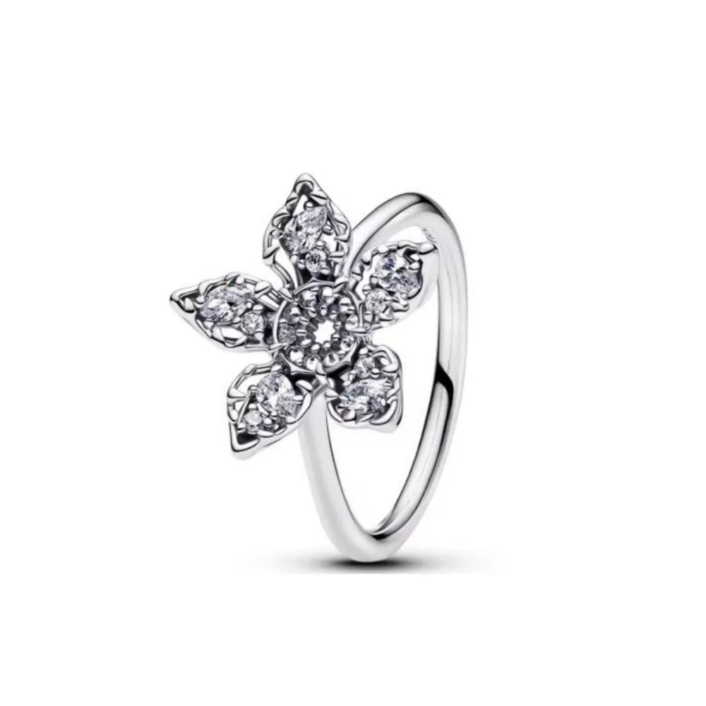Sterling Silver Zircon Ring Set | Butterfly Snowflake Rose Design