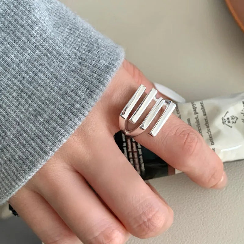 VENTFILLE 925 Sterling Silver Irregular Ring | Geometric Minimalist Jewelry for Women