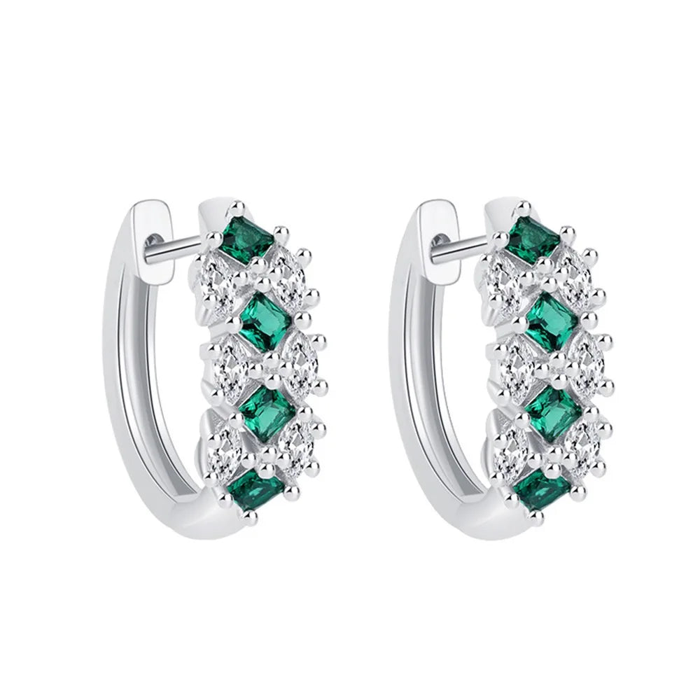 925 Sterling Silver Green Zircon Stud Earrings | Elegant Wedding and Party Jewelry Gift for Women