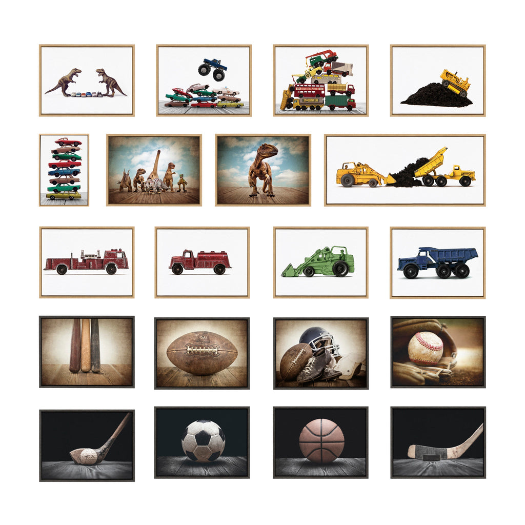 Sylvie Vintage Football, Vintage Football Gear and Vintage Football Helmet Framed Canvas Art Set by Saint and Sailor Studios