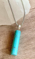 Cassidy Handmade Turquoise Cylinder Pendant on a Stainless Steel Box Chain Necklace