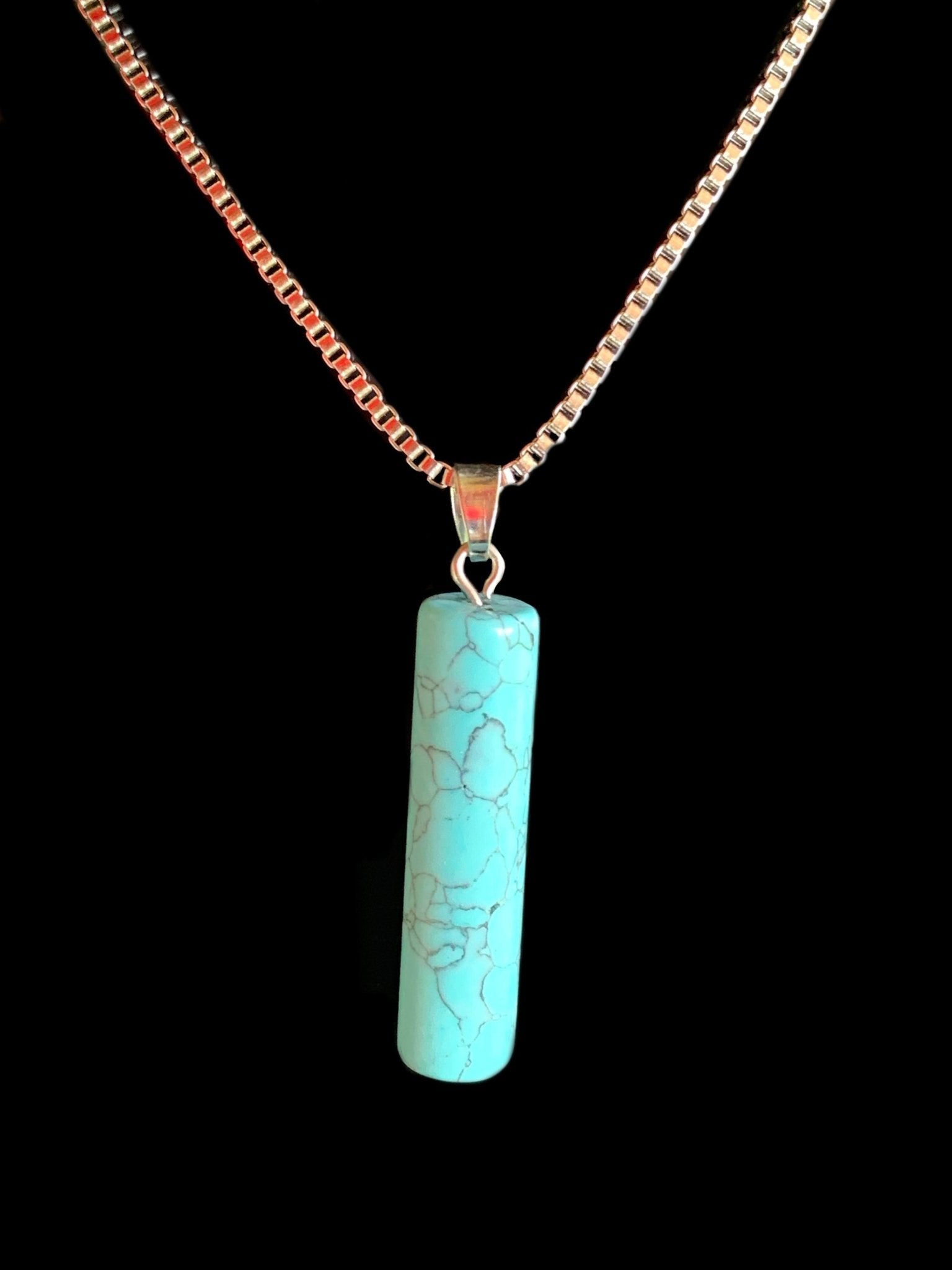 Cassidy Handmade Turquoise Cylinder Pendant on a Stainless Steel Box Chain Necklace