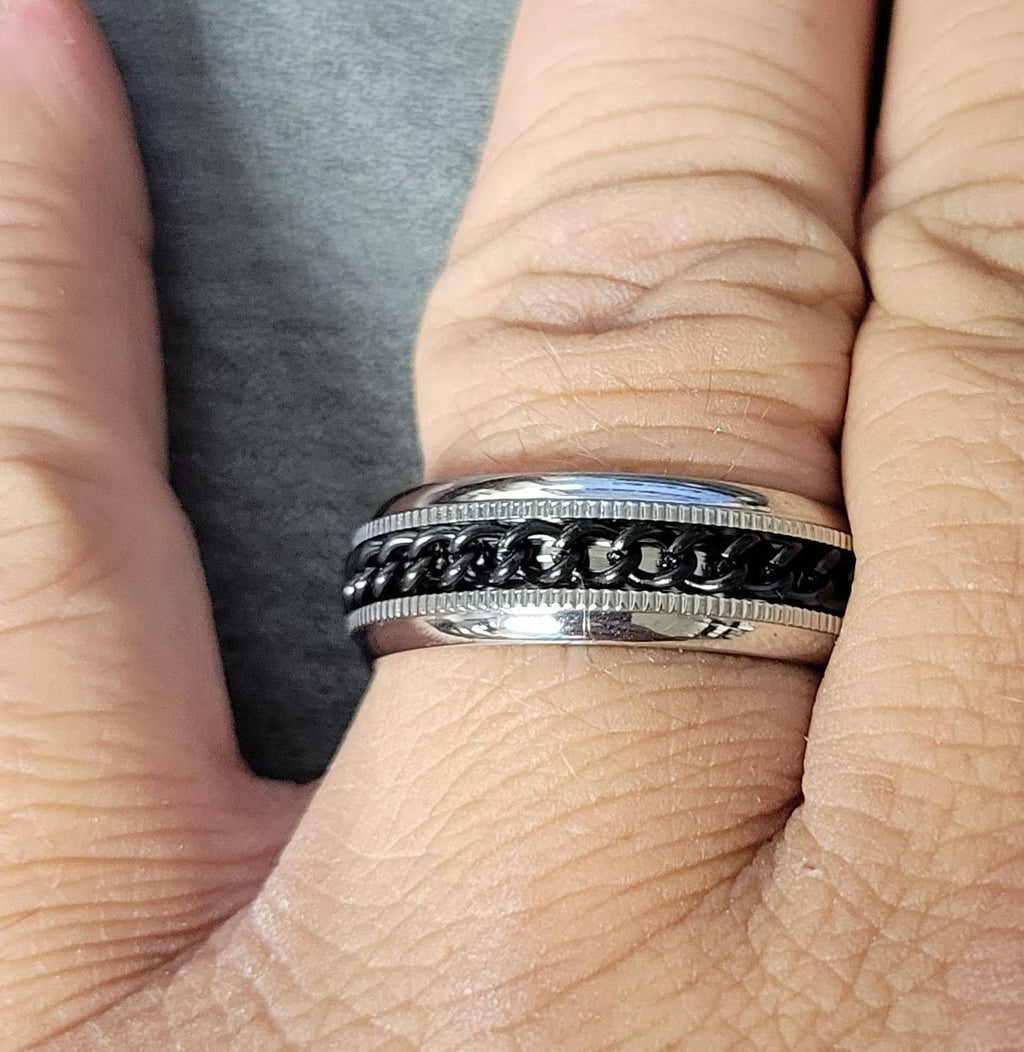 Women's Promise ring - Black Chain Spinner Stainless Steel