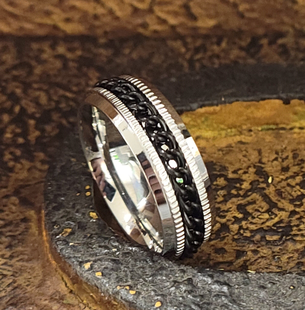 Women's Promise ring - Black Chain Spinner Stainless Steel