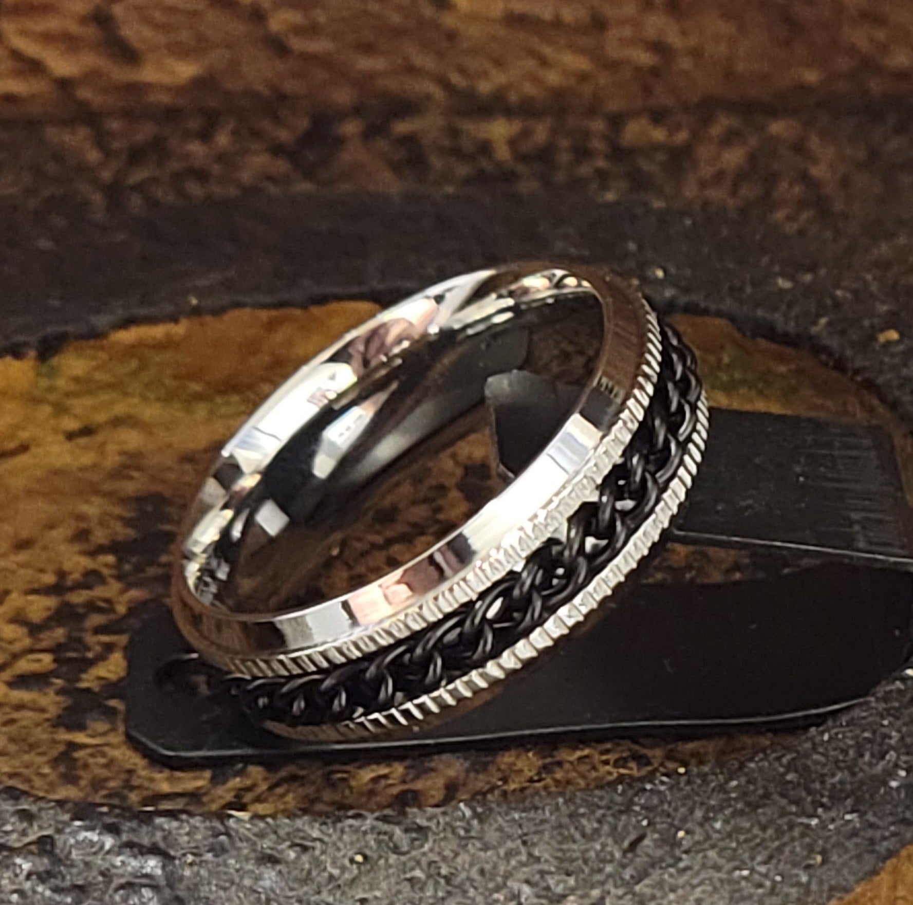 Women's Promise ring - Black Chain Spinner Stainless Steel